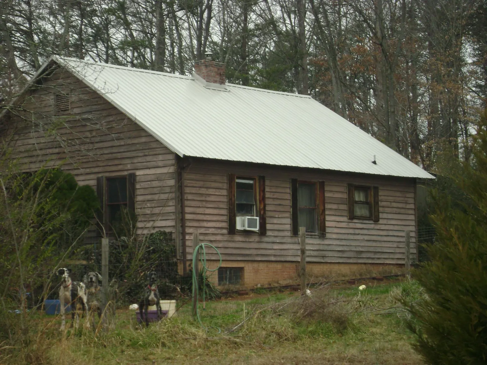 White metal roof on an old wood sided farmhouse, from a Asphalt Shingle Roof Repair job in Morgan